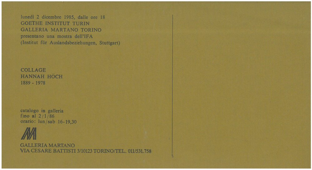 Hannah Hoch. Dicembre 1985 - Gennaio 1986