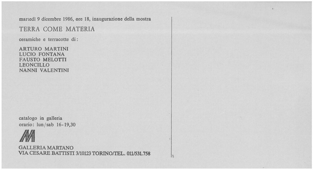 TERRA COME MATERIA. Dicembre 1986 - Gennaio 1987