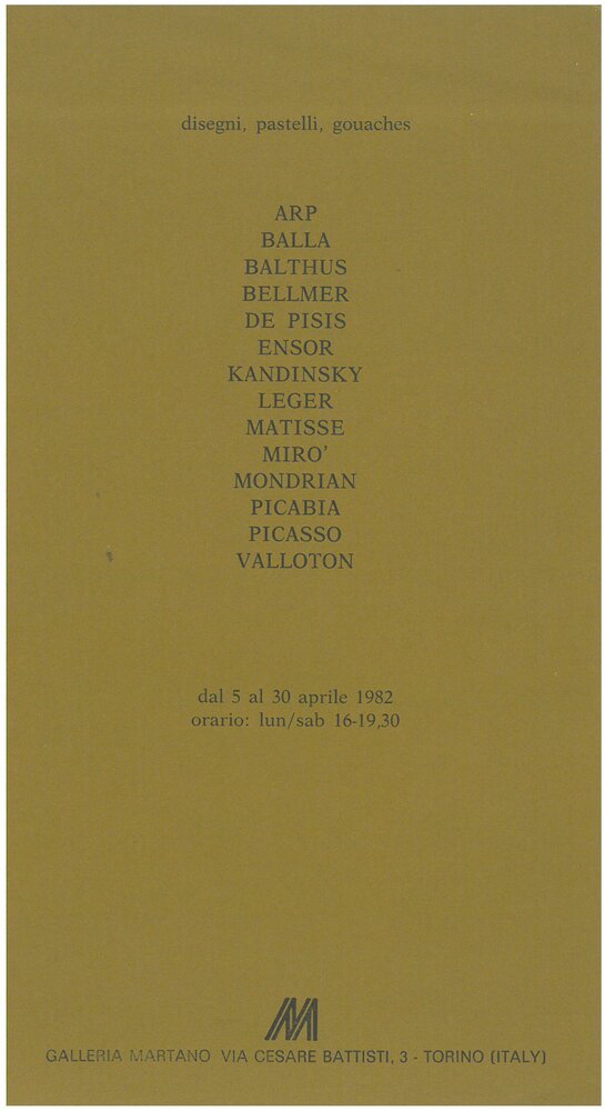 DISEGNI, PASTELLI, GOUACHES. Da Arp a Valloton. Aprile 1982