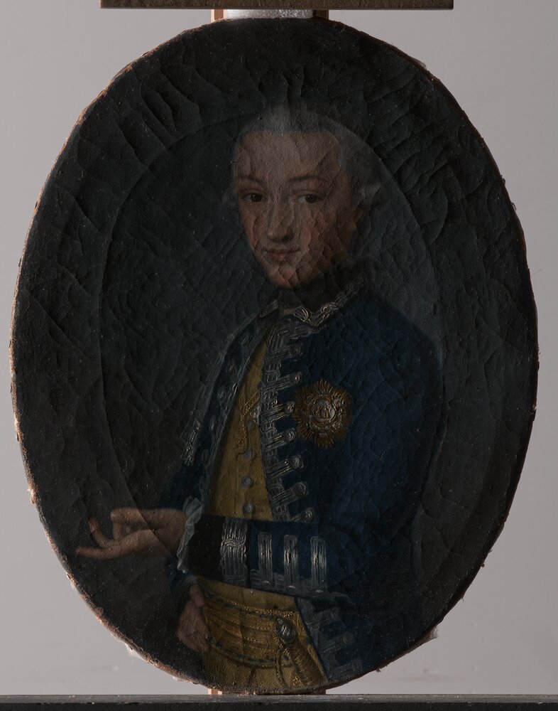 Venaria Reale, Reggia, Vittorio Emanuele, duca d'Aosta poi Re di Sardegna (proprietà Museo Civico d'Arte Antica di Torino - Palazzo Madama) - luce radente, prima del restauro