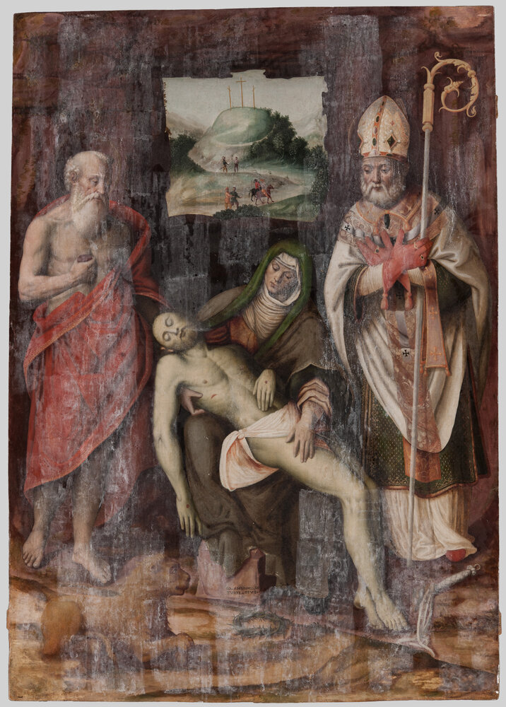 29-TA-2016_Paderno d'Adda, Parish Church of Santa Maria Assunta, G. A. Della Torre, Pietà tra i santi Ambrogio e Girolamo, Reg. Cron. 7841