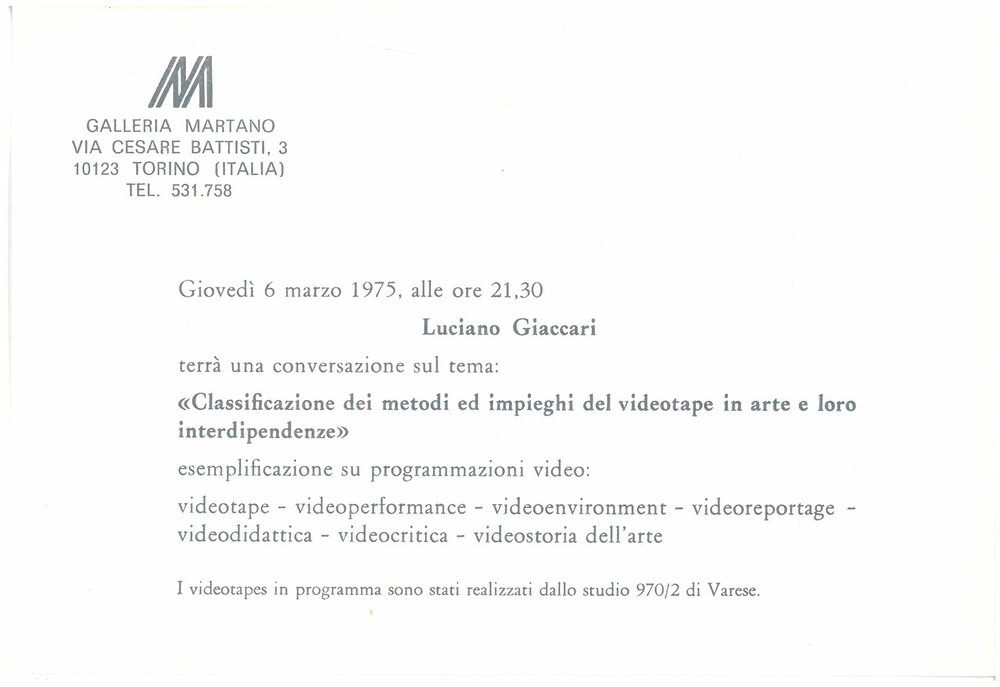Luciano Giaccari. Conversazione. 6 marzo 1975