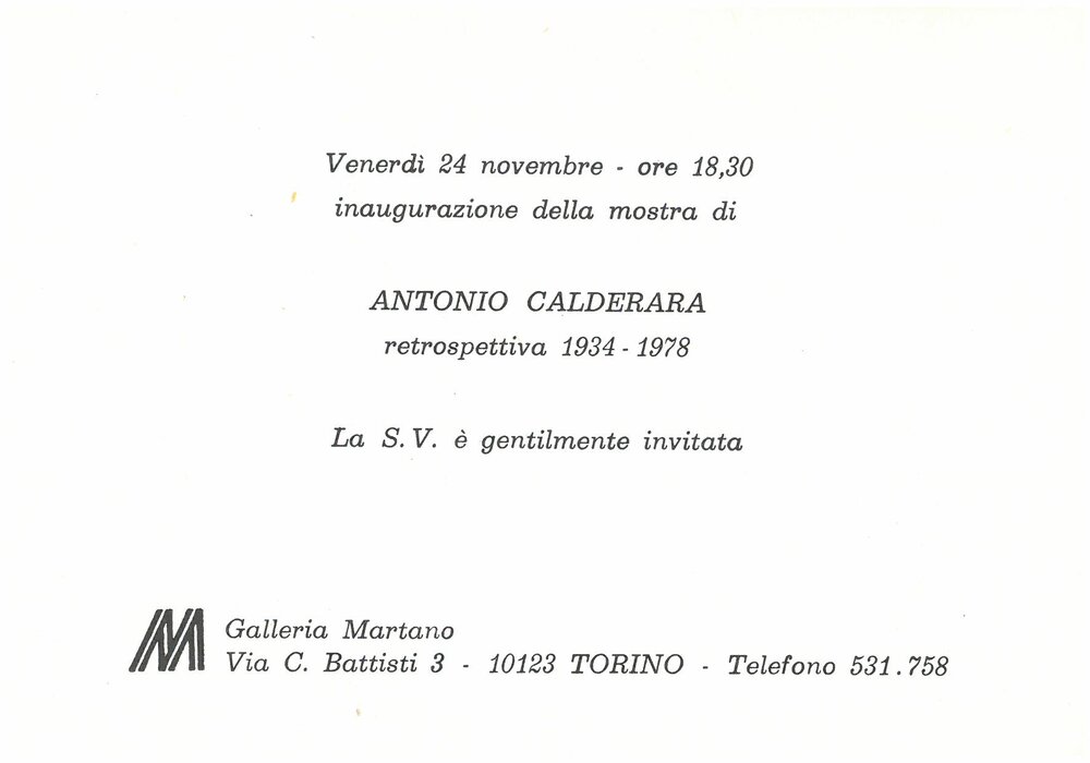 Antonio Calderara. Novembre - Dicembre 1978