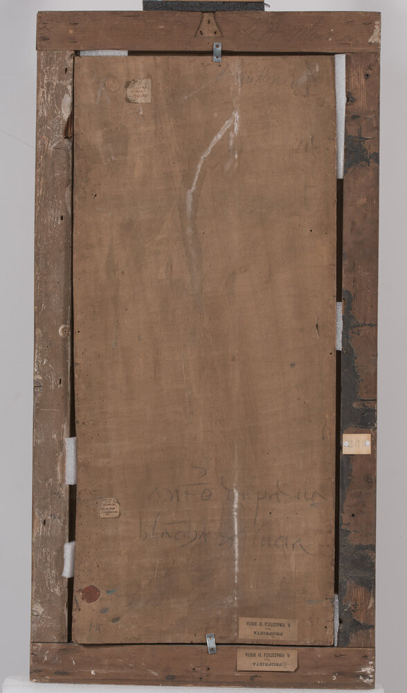 Milano, Pinacoteca di Brera, M. d'Oggiono,  Sant’Antonio da Padova e Giulia Trivulzio (o Lucia Bevilacqua), verso - prima del restauro