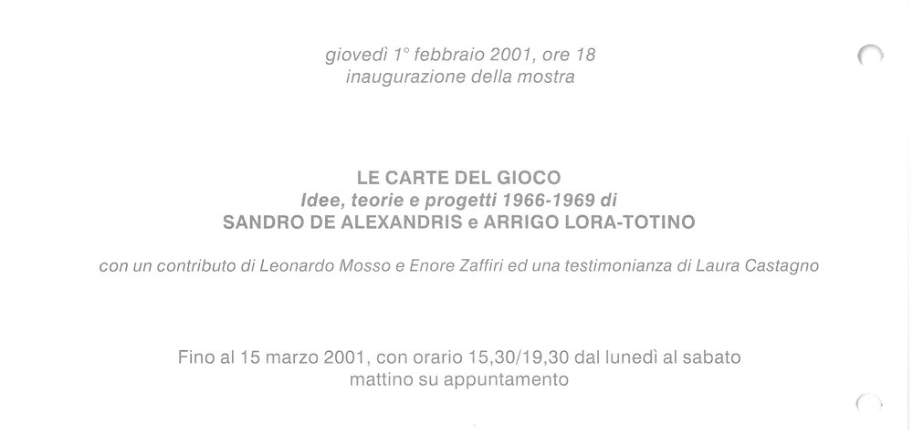 Sandro de Alexandris - Arrigo Lora Totino. February - March 2001