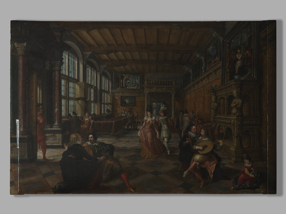 Galleria Sabauda, F. Francken II, P. V. De Vries, Dance party in a Flemish hall inv. 309, cat. 205 - before grazing light restoration