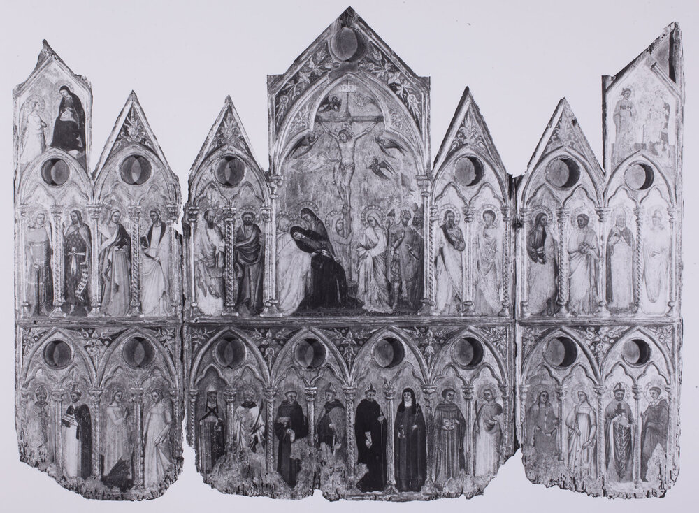 Milan, Pinacoteca di Brera, Jacopino e Bartolomeo Da Reggio - Triptych-reliquary with Crucifixion, Annunciation and Thirty Saints, Painting on panel