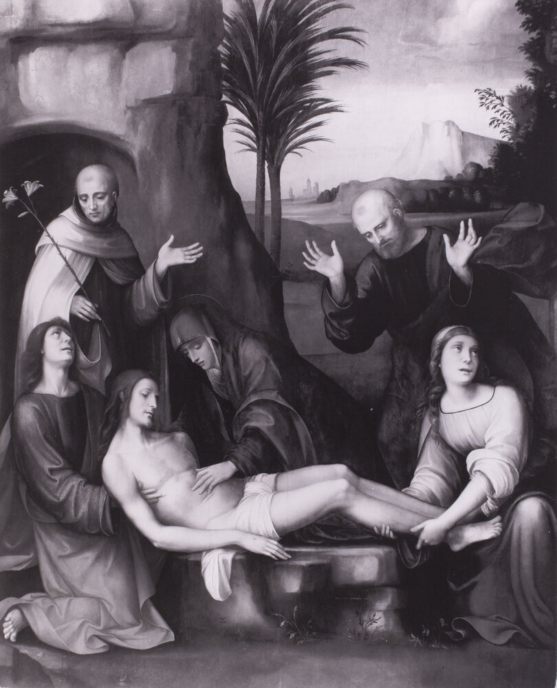 Torino, Galleria Sabauda, Francesco Raibolini (Francia), Compianto sul Cristo morto con Sant'Alberto degli Abati, Dipinto su tela