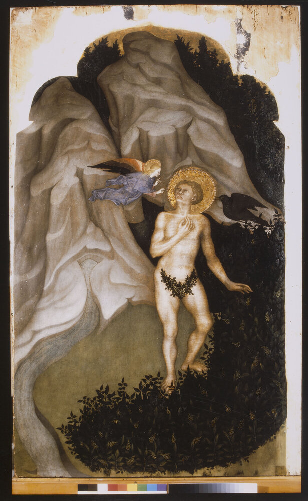 Milano, Museo Poldi Pezzoli, Maestro veneto, San Benedetto penitente sul monte Subiaco, Dipinto su tavola