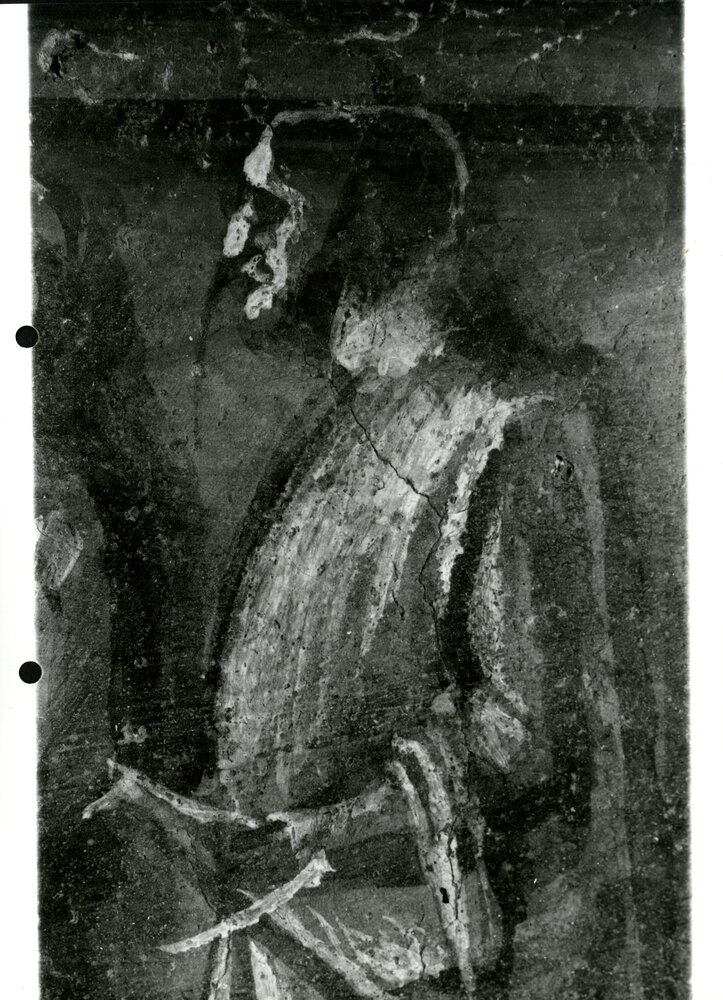 Eraclito e Democrito, part. macro di uomo nella decorazione in alto a sinistra - Eraclito e Democrito, part. restauro ultimato  - APBB_CTRS_83_2_P_073.tif