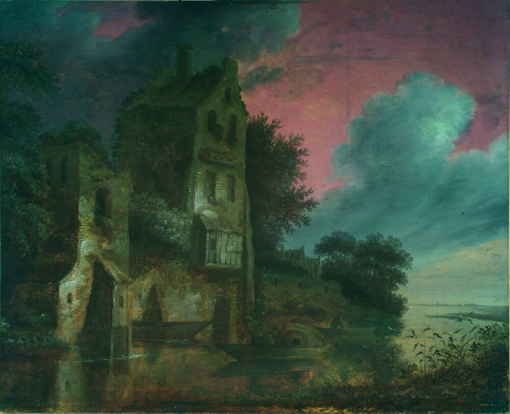 Galleria Sabauda, R. J. Van Vries, River landscape inv. 62, cat. 436 - false color analysis